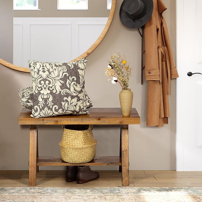 Wnutrees Farmhouse Wood Bench, Rustic Indoor Storage Bench for Entryway, Living Room, End of Bed, Original Solid Wood Construction