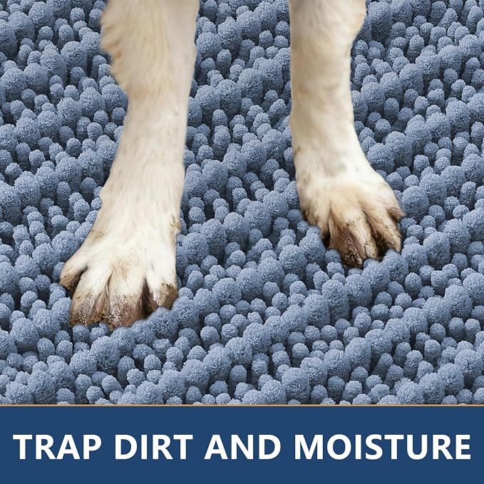 Smiry Dog Door Mat for Muddy Paws 36x24, Absorbent Dirt Trapper, Non-Slip Washable Chenille Entryway Rug for Inside Floor, Airy Blue, Layered Pattern