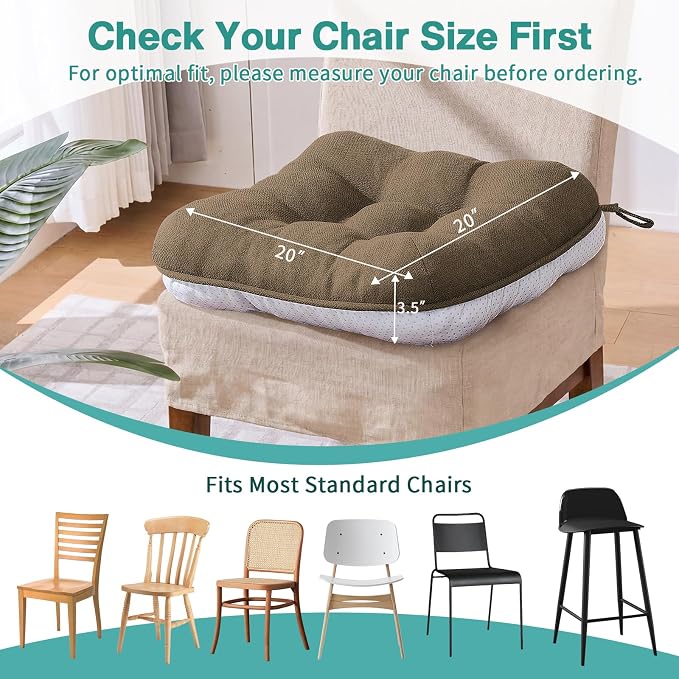 BETU Chair Cushions for Dining Chairs,3.5" Thick Kitchen Table Chair Pads with Ties,Non Slip Backing and Covers,Seat Cushion for Dining Room,Bar,Patio Chairs,20"X20"X3.5"