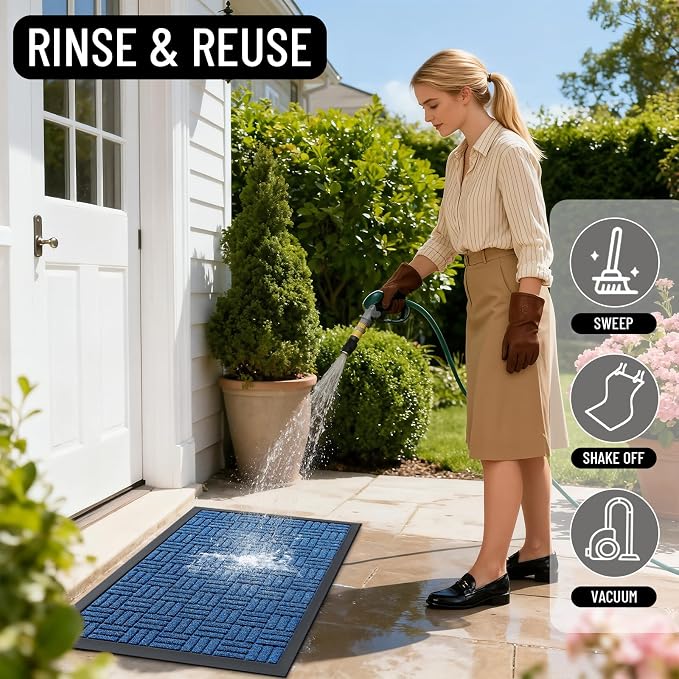 OLANLY Front Door Mat Outside Entrance 47x32, Absorbent, Heavy Duty Sturdy Natural Rubber Doormat Indoor Outdoor, Non-Slip, Stain and Fade Resistant, Low Profile Floor Mat for Entryway, Ocean Blue