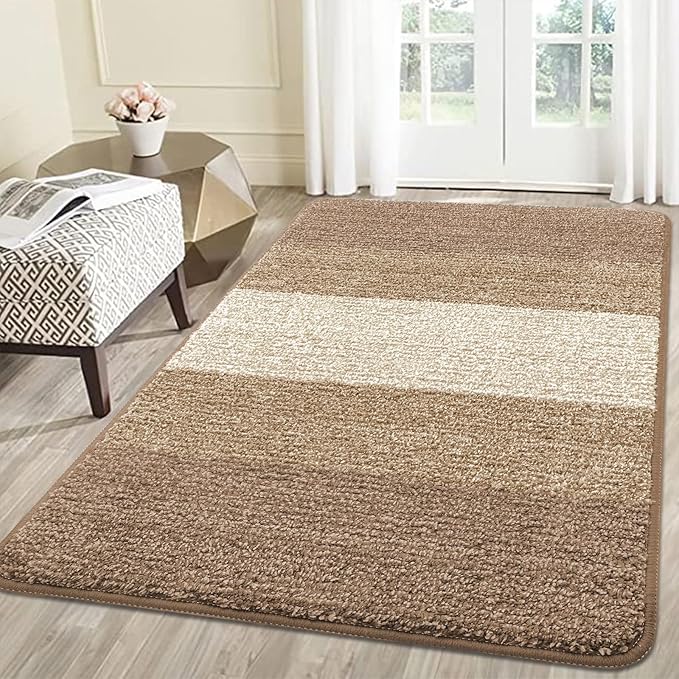 Smiry Dog Door Mat for Muddy Paws, Absorbs Moisture and Dirt, Low-Profile Entryway Mat with Non-Slip Backing, Entry Indoor Outdoor Doormat for Inside Floor (59x35 Inches, Khaki, Striped)