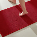 TYUU Christmas Bathroom Rugs Non Slip Washable, Super Absorbent Thin Bath Mat Quick Dry Low Pile Bathroom Rug, Red 24"x47"