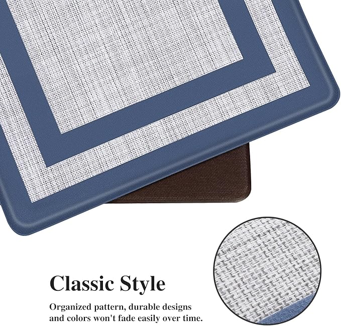 Mattitude Kitchen Mats Set of 2,Cushioned Anti-Fatigue Non-Skid Rug Sets Ergonomic Comfort Standing Mat for Kitchen, Floor, Office, Sink, Laundry, Blue and Gray