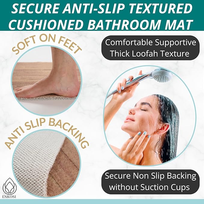 Anti Slip Shower Mat Square - Non Slip Shower Mats for Inside Shower - 24x24 Shower Floor Mat Non Slip - Square Bath Mat for Shower - Secure Loofah Shower Mat No Suction Cups (24x24 Wood Teak)