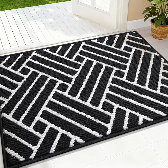 OLANLY Indoor Door Mat, 36x24 Inch, Dirt Resistant and Absorbent, Non-Slip Rubber Backing Floor Mats, Easy Clean Low-Profile Doormat for Entryway, Front Door, and Inside Entrance, Deep Black