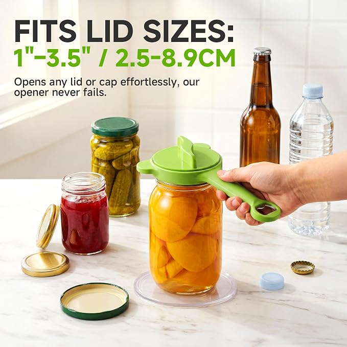 2026 Upgraded 4-in-1 Jar Opener - Adjustable Stainless Steel Lid Remover for Seniors & Arthritis Sufferers, Fits Kitchen Jars, Bottles & Cans Green