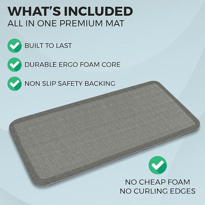 NewLife by GelPro Ergo-Foam Cushioned Anti-Fatigue Standing Kitchen Floor Mat, Padded Stain-Resistant, Waterproof, Non-Slip Comfort Padded Desk/Office Mat - 20" x 72", Patina Grey