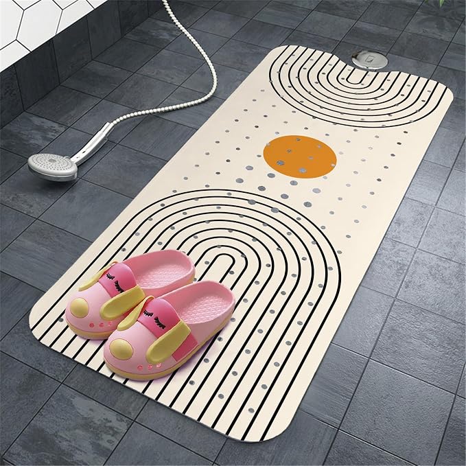 Rainbow Bathtub Mat Non Slip, Baby Bath Mat for Tub Rubber Tub Mat, Kids Bath Mats for Bathroom Modern Geometric Anti Slip Shower Mat with Suction and Drain Holes Machine Washable, 40″X16″