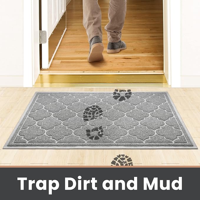 LuxStep Door Mat Large Indoor Outdoor Doormat, Non-Slip Low-Profile Design Front Door Welcome Mat for Entryway,Patio,Garage,High Traffic Areas,(Light Grey, 17"x30")