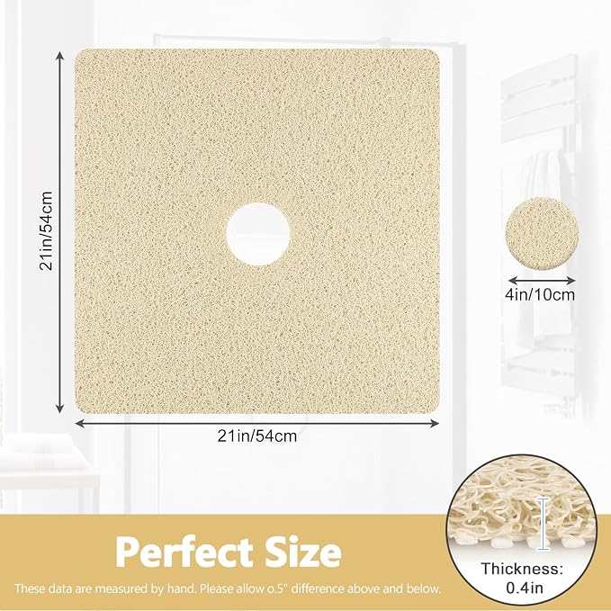 Shower Mat Non Slip: 21 x 21 Inch Square Shower Mats with Drain Hole in Middle - Soft Loofah Quick Drying Matt for Shower Stall