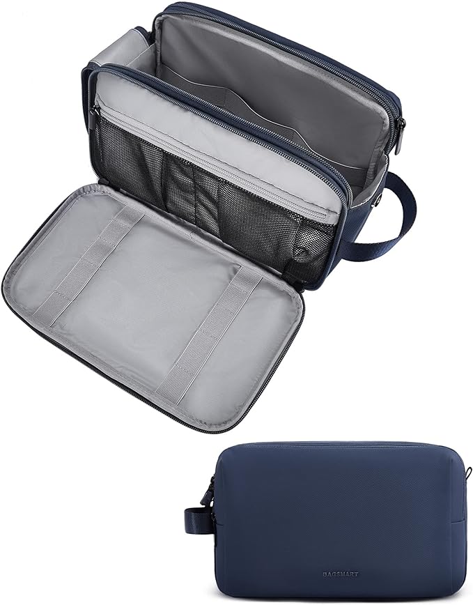 BAGSMART Toiletry Bag for Men, Travel Toiletry Organizer Dopp Kit Water-resistant Shaving Bag for Toiletries Accessories, Door Room Essentials,Navy Blue-large
