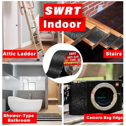 SWRT Anti Slip Traction Tape, 12 Inch x 38 FT Grip Tape Waterproof for Indoor & Outdoor, Heavy Duty Non-Slip Grip Tape for Stairs, No Residue for Stairs, Tread Step, Bathroom