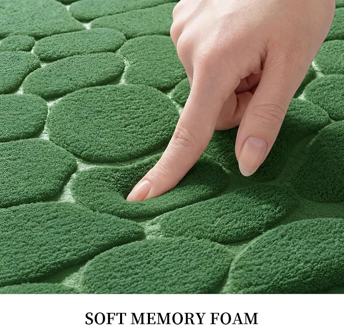 YIHOUSE Memory Foam Bath Mat Cobblestone Bathroom Rugs Super Water Absorbent Bath Mats for Bathroom Machine Washable Bath Rugs(20 x 32,Green)