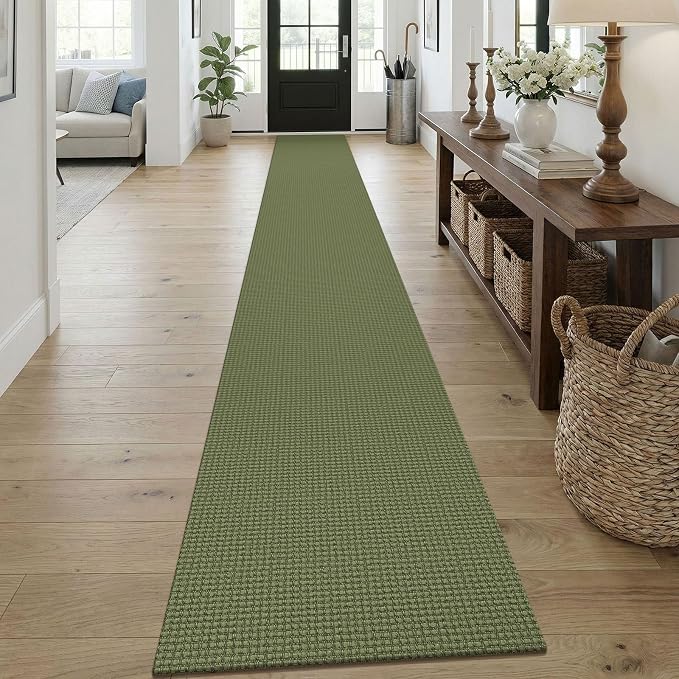 KOZYFLY Braided 2x18 Runners Rugs for Hallway, Extra Long Washable Runner Rug, Woven Non Slip Kitchen Runner, Cotton Entryway Rug, Floor Carpet for Entry, Aisle, Hall, Olive Green/Earthy Green