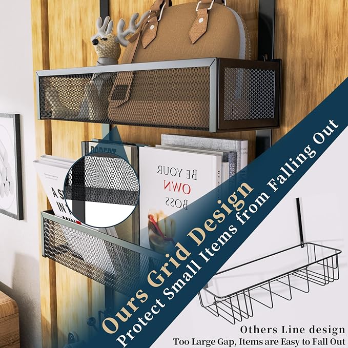 Consumest Over The Door Hooks Organizer - 3 Tier Door Hanger with 9 Coat Hooks & 2 Mesh Basket, Back Storage Organizer Hanging Towels for Bathroom, Bedroom, Black