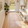 RELEANY Area Rugs Runner 2'x6' Washable Non-Slip, Floral Vintage Distress Medallion Carpet for Kitchen Hallway Bedroom Beside Laundry Room Bathroom, Pink Light Vintage Pink
