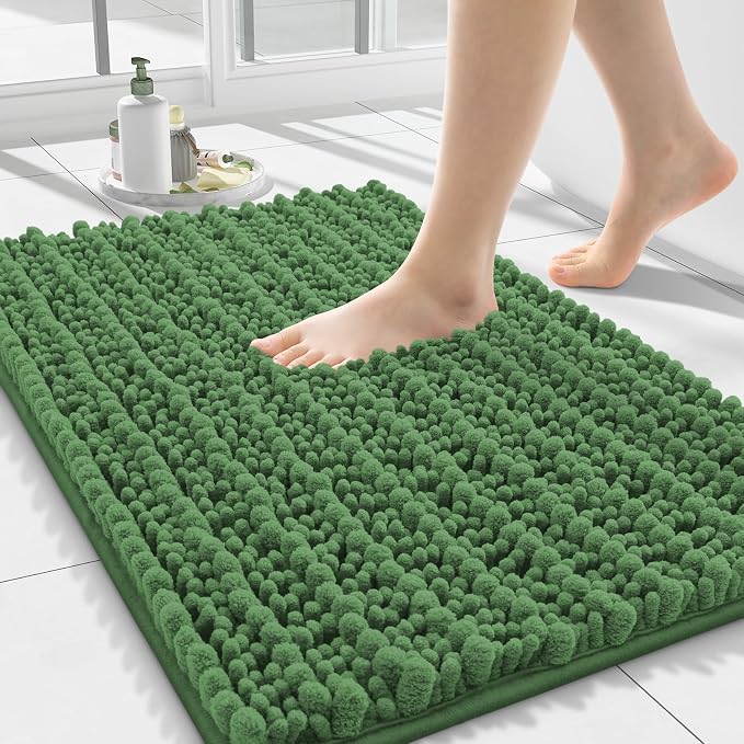 Smiry Bathroom Rugs Mat 24x16, Extra Soft Absorbent Chenille Bath Rugs, Non Slip Rubber Backing Machine Washable Quick Dry Bath Mats for Bathroom Floor, Tub, Shower, Home Accessories, Olive Green