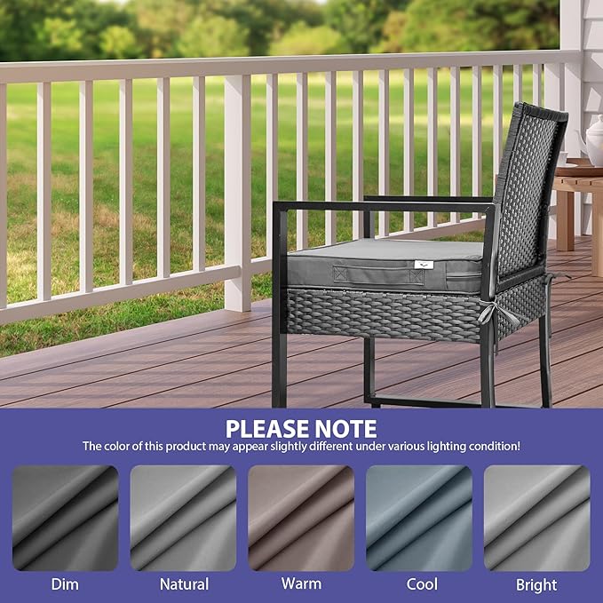 IPYNBAP Outdoor Chair Cushions Set of 4 -Waterproof Outdoor Seat Cushions for Patio Furniture, Patio Chair Cushion with Handle and Ties, Out Door Chair Pads,18.5x16x3-Square, Grey