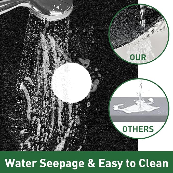 Shower Mat Non Slip,Soft Bath Mat with Drain,Quick Drying PVC Loofah Bathtub Mat for Bathroom,Without Suction Cups,24 x 24 Inch (Black)