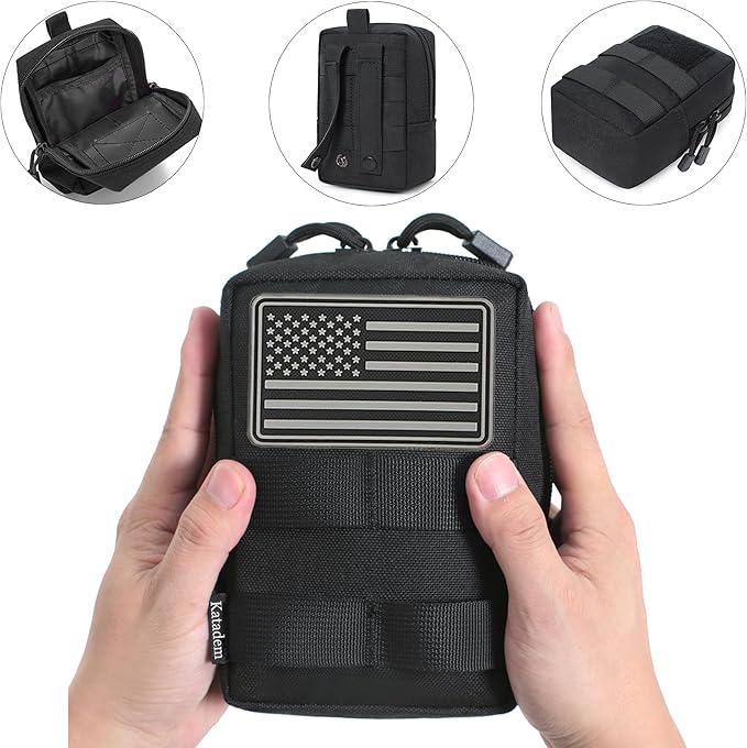 2 Pack Tactical Molle Admin Pouch with US Flag Patch and Keychain - Utility Laser Cut Tactical EDC Tool Pouch Bag Horizontal Modular Pouches Utility Tool Pouch