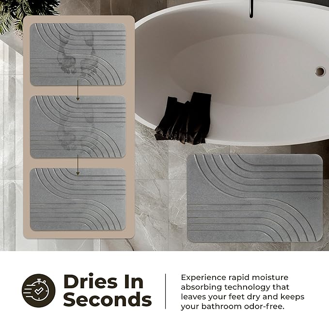 TOSORO - Stone Bath Mat Diatomaceous Earth Shower Mat Non-Slip Super Absorbent Diatomite Stone Bath Mats for Bathroom Floor Quick Drying Natural Easy to Clean (23.5 x 15) - Graphite