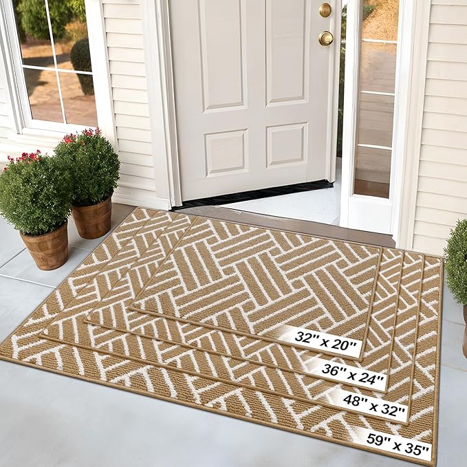 OLANLY Indoor Door Mat, 36x24 Inch, Dirt Resistant and Absorbent, Non-Slip Rubber Backing Floor Mats, Easy Clean Low-Profile Doormat for Entryway, Front Door, and Inside Entrance, Beige