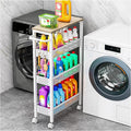 Vivihomety Utility Slim Storage Cart, 4 Tier Small Rolling Kitchen Laundry Room Cart with Wood Top, Metal Bathroom Storage Cabinet Mobile Shelf Unit Organizer Trolley with Handle for Narrow Space
