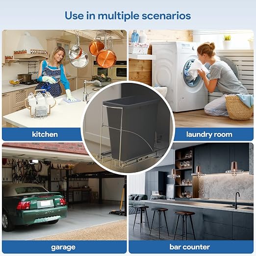 Pull Out Trash Can Under Cabinet & Under Sink - Heavy Duty Sliding Adjustable Cabinet Garbage Can Organizer, Requires Minimum Cabinets Opening 13" W X 18" D,Chrome Finish (Waste Bin Not Included)