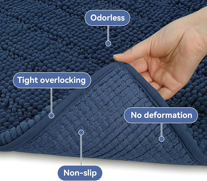 Bcoimo Large Bathroom Rug, Chenille Bath Mat with High Low Pile Design, Soft Absorbent Non Slip Bath Rug, Machine Washable Quick Dry Mat for Shower, Tub, Sink and Vanity