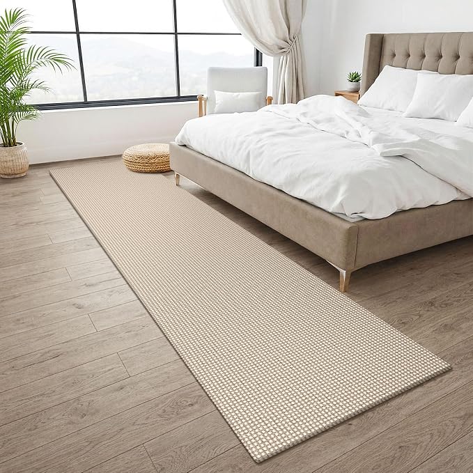 KOZYFLY Runners Rugs for Hallway 2x10, Washable Runner Rug, Woven Non Slip Kitchen Runner, Braided Entryway Rug, Floor Carpet for Entry, Aisle, Hall, Ivory/Camel/Brown