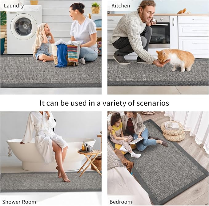 YDKGL Kitchen Rugs Non Slip Washable, Super Absorbent Kitchen Mats for Floor, Rubber Backing Jute-Like Braid Kitchen Sink Mat Runner Rug Standing Mat, Easy to Clean, Gray 17"x47"