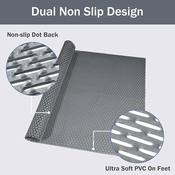 Bathroom Non Slip Shower Mat, Gray 58x32 Inch Bathtub Mat, Non Slip Bathroom Mat for Elderly and Kids, Easy to Dry, Fast-Dry Drainage Hole, Easy to Prune