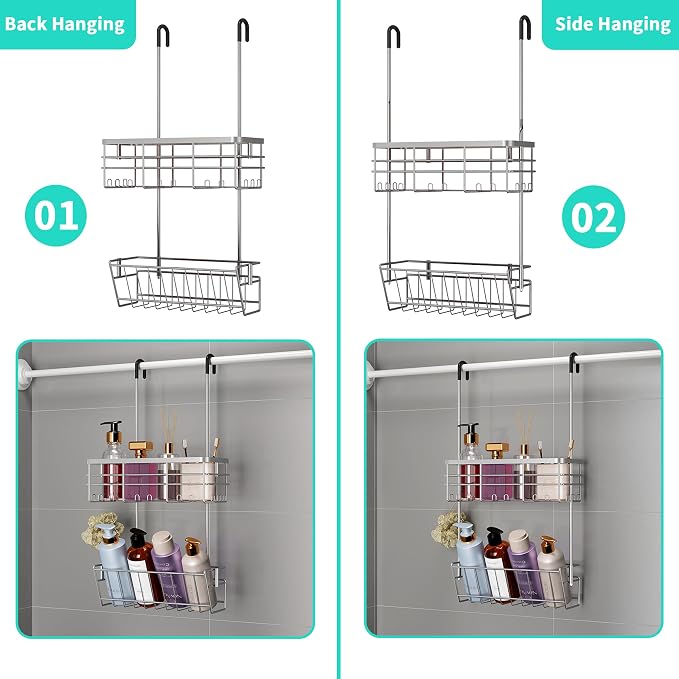 HapiRm Hanging Shower Caddy Organizer - No Drilling Shower Organizer with Inclined Shelf, Rustproof & Waterproof 304 Stainless Steel Bathroom Caddy - Silver