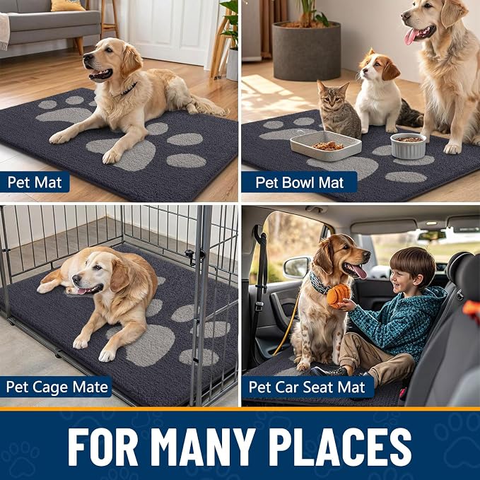 Smiry Dog Door Mat for Muddy Paws, Absorbs Moisture and Dirt, Low-Profile Entryway Mat with Non-Slip Backing, Entry Indoor Outdoor Doormat for Inside Floor (36x24 Inches, Dark Grey, Paw)