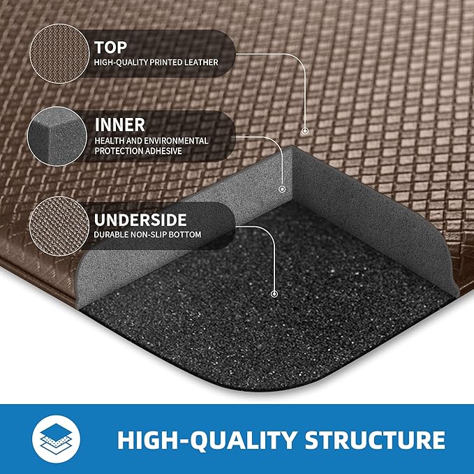 Kitchen Mats for Floor - 17"x79" Anti Fatigue Mats for Kitchen Floor - Non Slip Cushioned Rugs for Standing - Brown