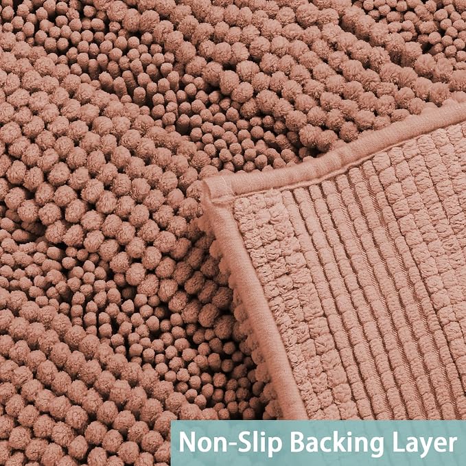 Turquoize Chenille Bath Rugs Shaggy Bathroom Rugs Non Slip Bath Mat for Bathroom 24 x 36 Muted Clay Bath Rug for Extra Soft and Absorbent Area Rug, 24"x 36", Muted Clay