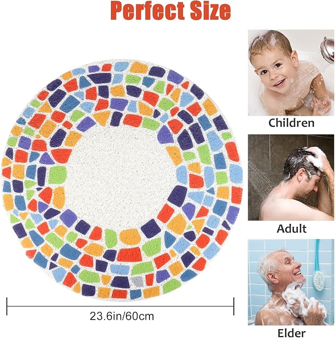 Shower Mat Non-Slip, Soft Comfort Bath Mat with Drainage Holes, PVC Loofah Massage Bathmat for Shower,Tub,Bathroom,Wet Areas, Quick Drying