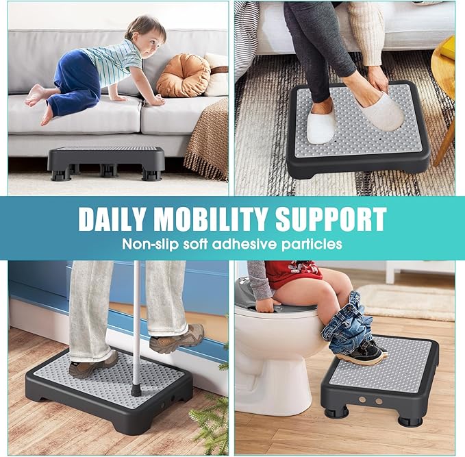 SPACELEAD Mobility Step Stool for Adults & Seniors, Anti-Slip Bathroom Step Stool, Portable Stair Assist Indoor/Outdoor, Platform Step for Kitchen, Office, and Bedroom, 600lbs Capacity, Black-Gray
