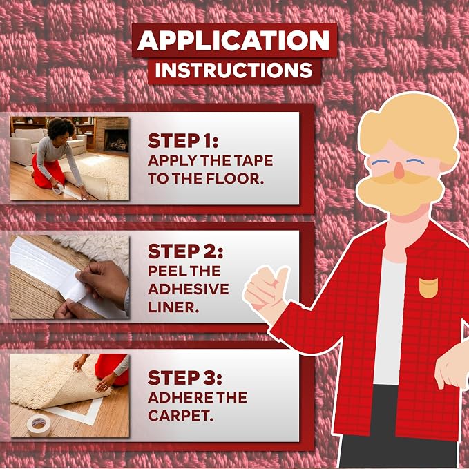 XFasten Double Sided Carpet Tape for Area Rugs, 2 Inch x 30 Yards (6-Pack) – Heavy Duty Anti Slip Rug Grip Tape, Works as Rug Gripper, Wood Safe, Easy Removal for Hardwood and Laminated Floors