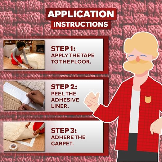 XFasten Carpet Tape Double Sided - Heavy Duty 2” x 20 yds Gentle on Surface Double Sided Carpet Tape for Area Rugs Over Carpet for Hardwood Floors, Corner Rug Tape for Carpet to Carpet