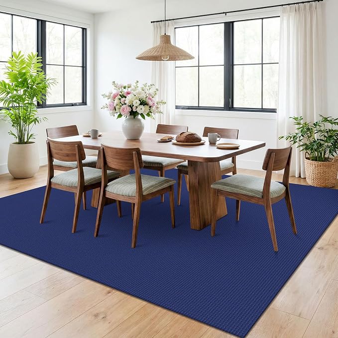 KOZYFLY 6x9 Dining Room Rugs, Washable Area Rug for Living Room, Non Slip Rugs for Bedroom, Braided Floor Carpet for Nursery, Office, Cotton Rug Home Indoor Decor, Royal Blue/Navy