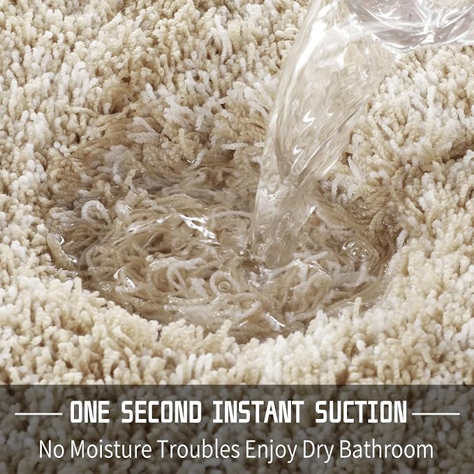 Yimobra Toilet Rugs U Shaped 24X20, Ultra Soft and Water Absorbent Bath Mats, Non Slip Fluffy Luxury Microfiber Contour Bath Rugs for Toilet, Dry Quick, Machine Washable, Light Beige and White