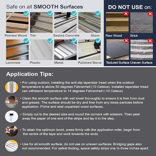 Anti Slip Tape, 4 Inch x 35 Ft Grip Tape for Stairs Outdoor/Indoor, Waterproof Non Skid Roll for Stair Treads Non Slip, High Traction Friction Abrasive Adhesive Stair Steps - Black