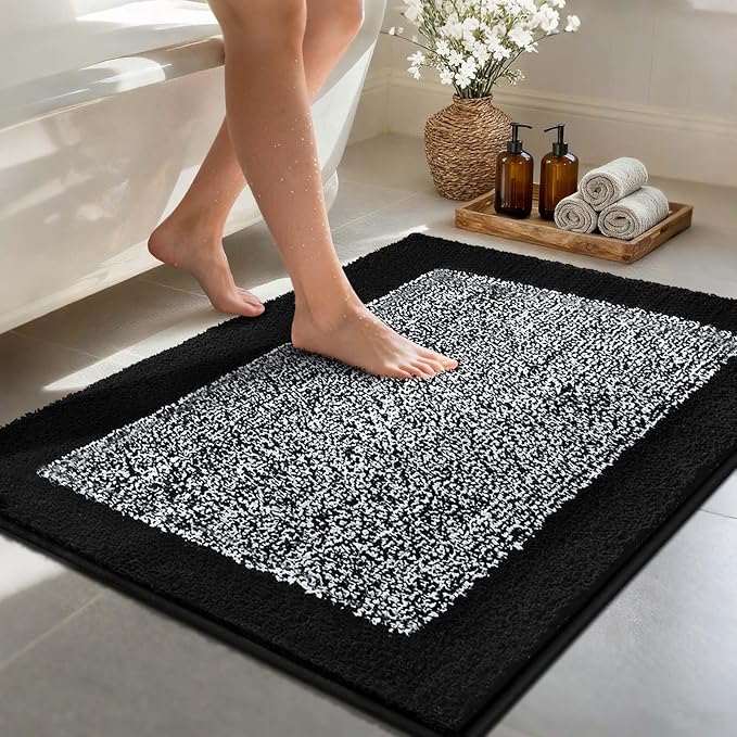 48x32 Large Bathroom Rugs Washable Non Slip, Black Bath Mat for Bathroom Floor Tub, Soft Absorbent Quick Dry Mats for Shower, Bathtub,Home Decor