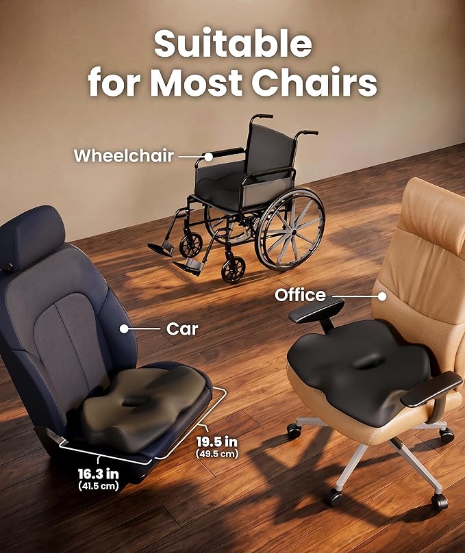 Doctor Recommended Memory Foam Seat Cushion for Office Chairs & Car - Ergonomic Office Desk Accessories - Cushions for Tailbone Pain Relief, Sciatica