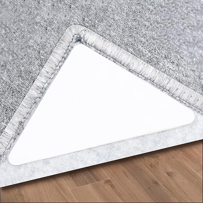12Pcs Rug Tape, Dual Sided Washable Removable Prevent Curling Corner Carpet Holder, Keep Rug in Place Non Slip Adhesive Rug Stickers,Hardwood Floors and Tile