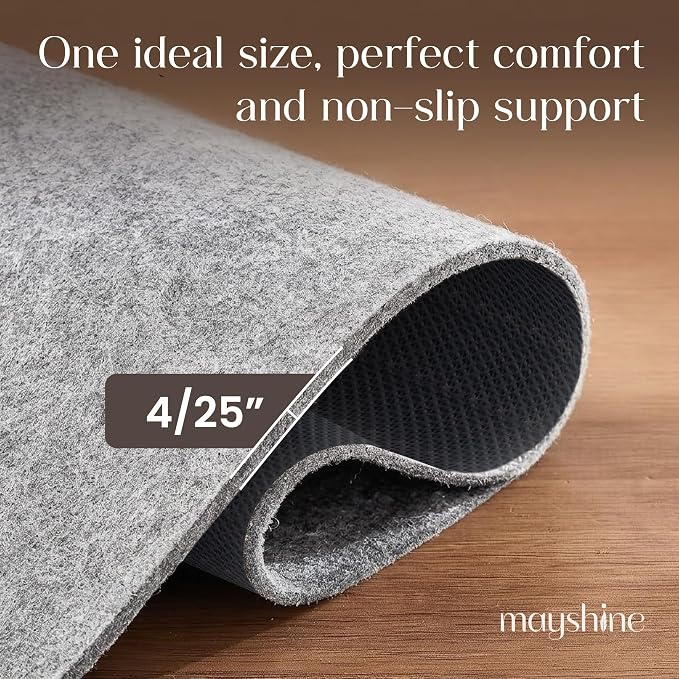 Non Slip Rug Pad 2x10 Feet, 4/25" Thick Felt Cushioned Rubber Rug Gripper Pad for Hardwood, Laminate, Stone, Tile, Wood, Vinyl Floors & Carpet, Anti Skid Under Area Rug Pads