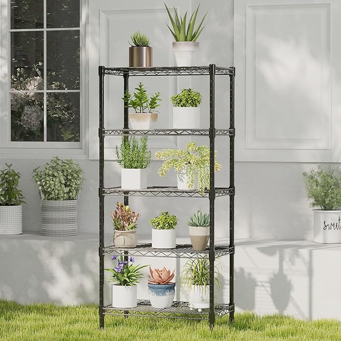 DUMOS 5-Tier Metal Wire Storage Shelves, Adjustable Standing Storage Rack Shelf, Heavy Duty Steel Shelving Unit Organizers for Kitchen Bathroom Pantry Garage, 23.2" Wx13.4 Dx59.8 H, Black