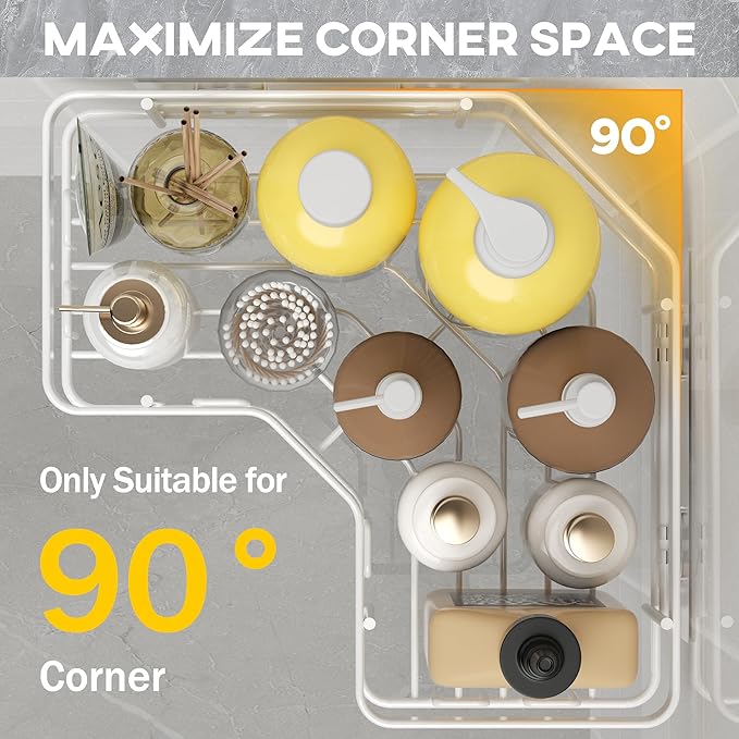 MAXIFFE 3 Pack Corner Shower Caddy with Soap Holder, Large Capacity Sturdy Easy Install No Drilling Stainless Steel Hold 40 LBS Shower Organizer Shelves Rack Storage for Family Renters Bathroom, White