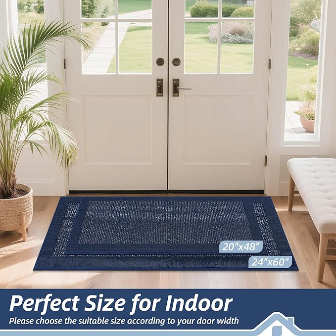 BEQHAUSE Indoor Door Mat 20" x 48", Dirt Trapper Door Mats Non-Slip Entryway Rugs Washable, Resist Dirt Absorbent Welcome Mat, Low Profile Floor Mats for Front Back Door and Entryway, Blue